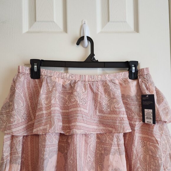 Universal Thread Pink Paisley Print Ruffle Mini Skirt L Elastic Waist Lightweigh - Picture 4 of 8